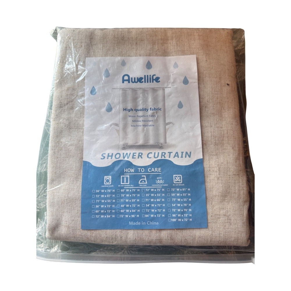 Awelllife Linen Shower Curtain 72x75 Inch Modern Beige Fabric Water Repellent